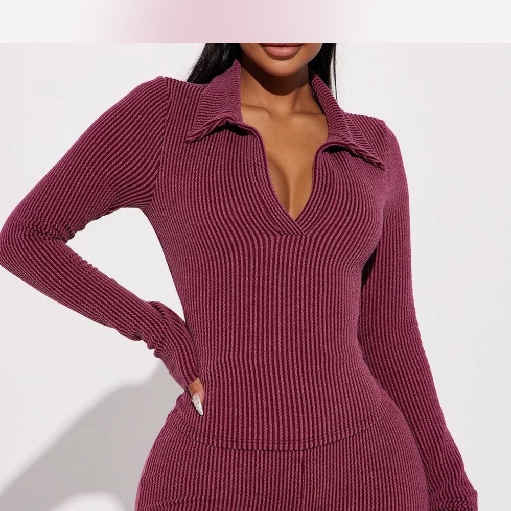 NWOT Fashion Nova Red Ribbed Fitted Polo Bodysuit